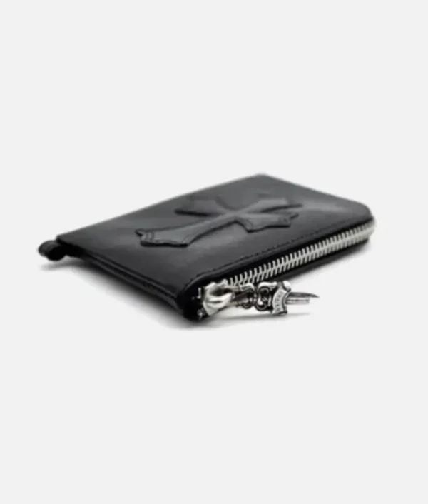 Chrome Hearts Black Leather Cross Patch Zipper Wallet - Image 3