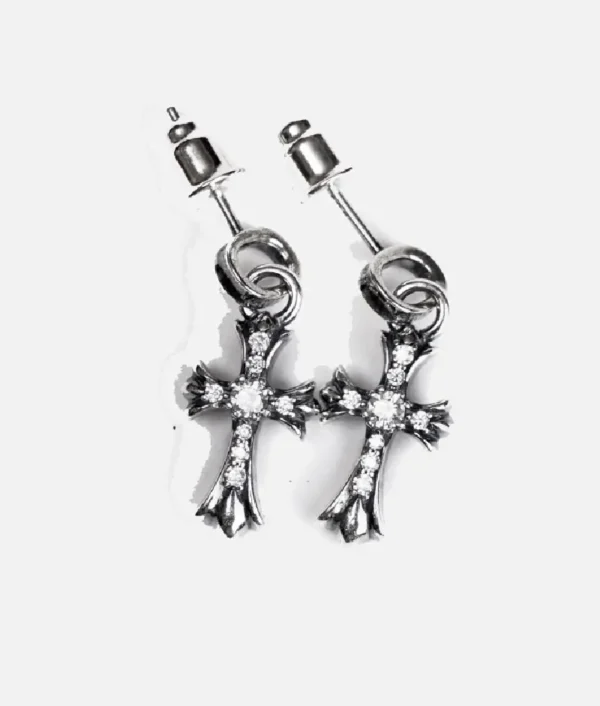 Chrome Hearts CH Cross Baby Fat Stud Earrings With Pavé Diamond