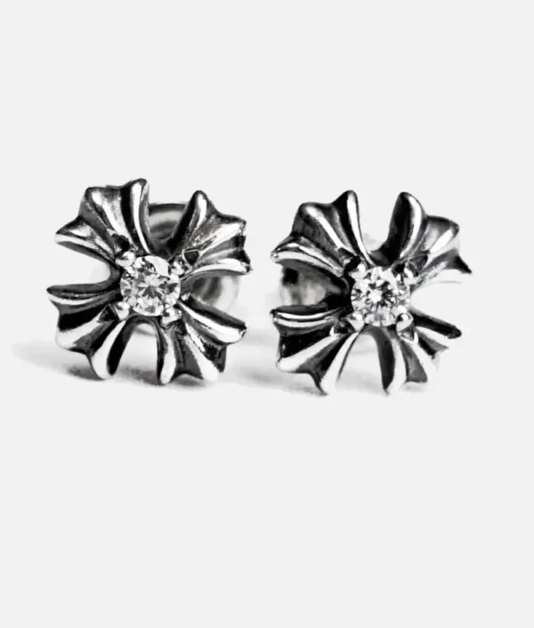 Chrome Hearts Plus Stud Earrings With Diamonds