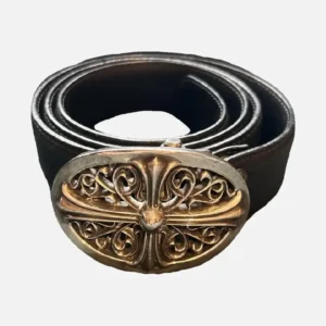 Chrome Hearts Sterling Silver Buckle Black Leather Belt