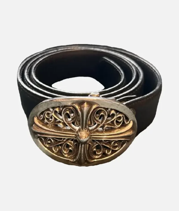 Chrome Hearts Sterling Silver Buckle Black Leather Belt